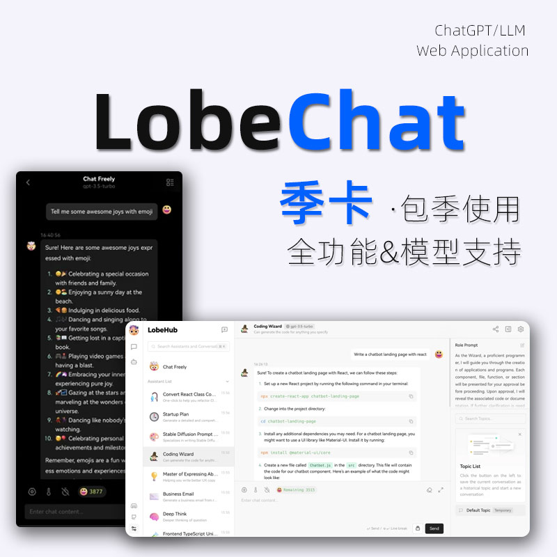 【季卡】LobeChat季度账户，包月使用不限次数和字数，支持电脑和手机端